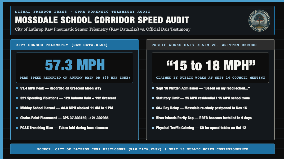 Mossdale Elementary Corridor Speed Audit Telemetry Graphic